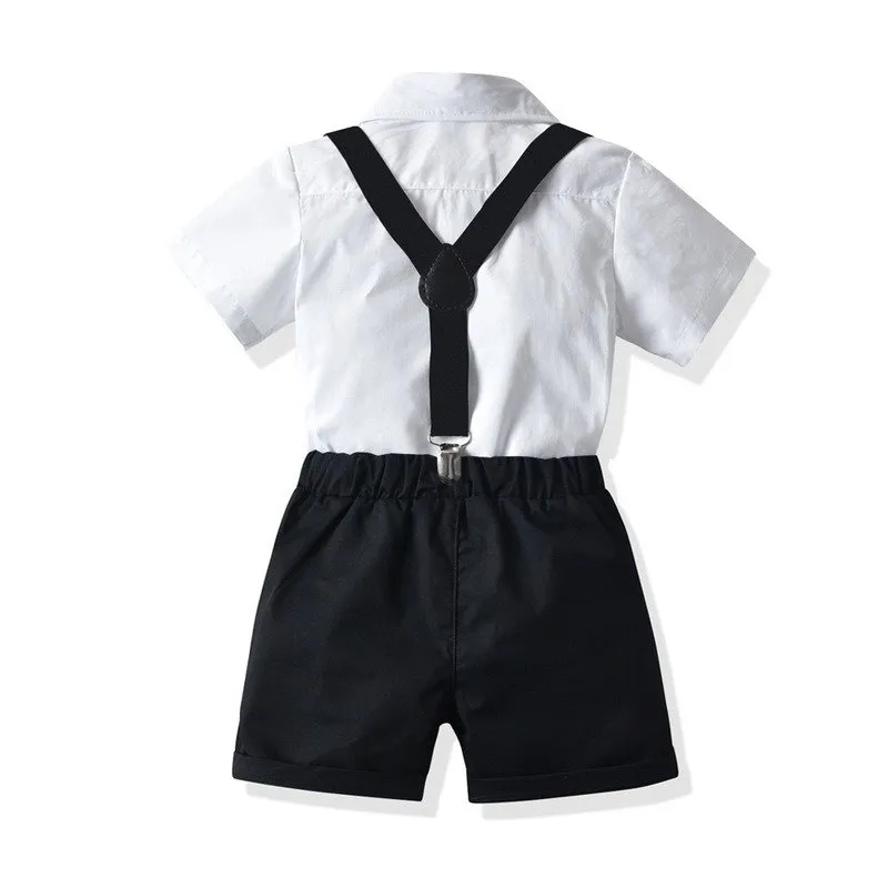 4-Piece Dress Shirt   Suspenders Shorts with Bow Tie Set (5 Colors)