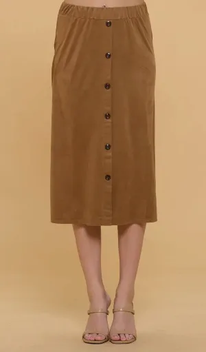 A-line Button Down Faux Suede Skirt