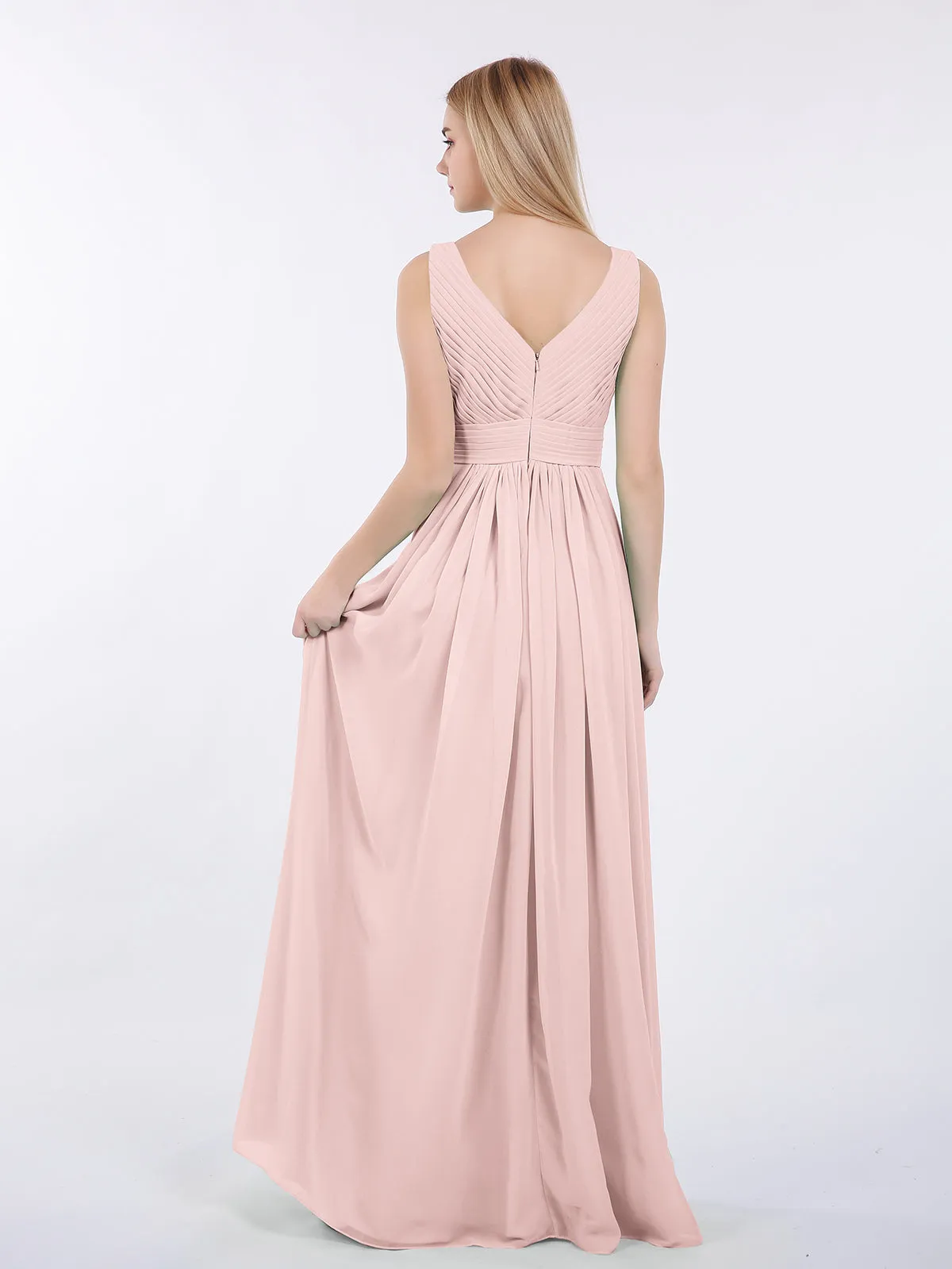A-line Chiffon Floor Length V Neck Dresses Dusty Rose