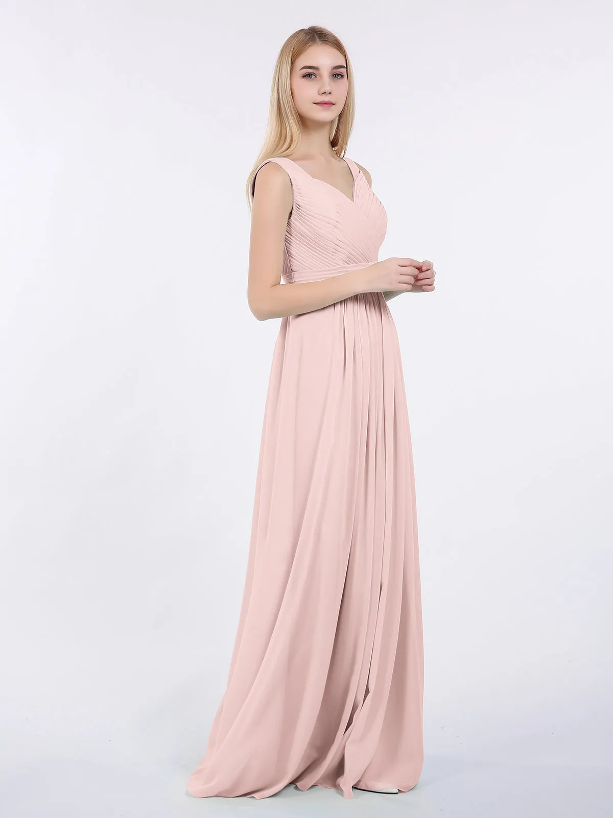 A-line Chiffon Floor Length V Neck Dresses Dusty Rose