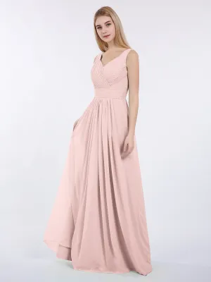 A-line Chiffon Floor Length V Neck Dresses Dusty Rose