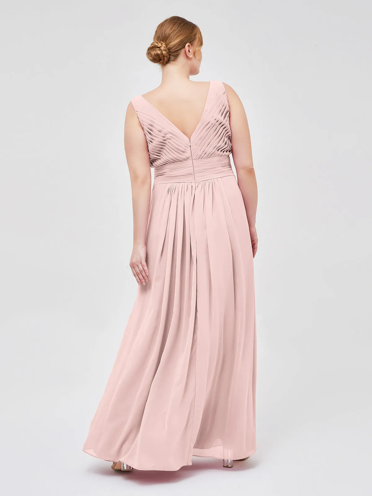 A-line Chiffon Floor Length V Neck Dresses Dusty Rose