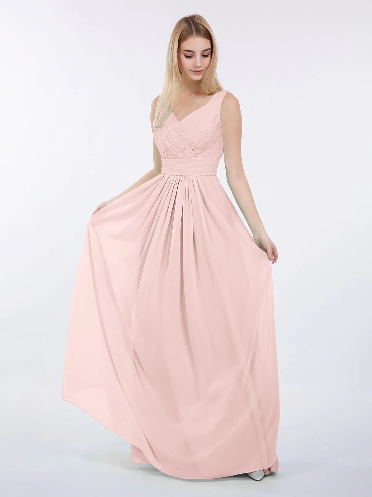 A-line Chiffon Floor Length V Neck Dresses Dusty Rose