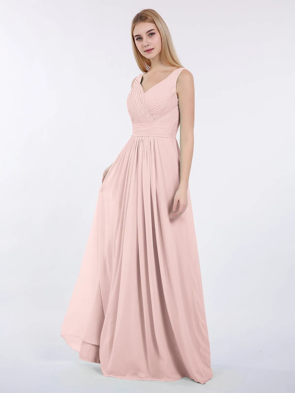 A-line Chiffon Floor Length V Neck Dresses Dusty Rose
