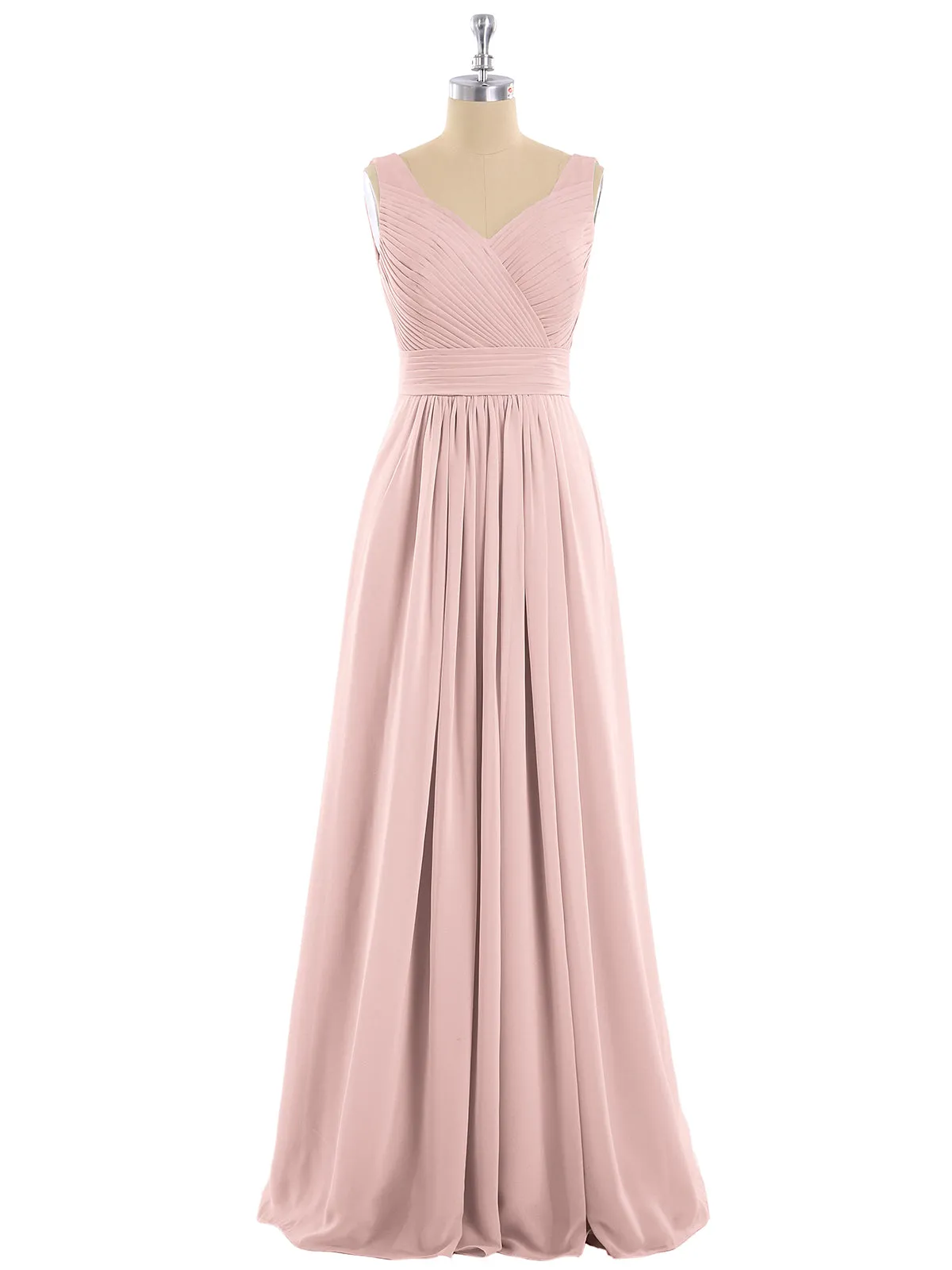 A-line Chiffon Floor Length V Neck Dresses Dusty Rose