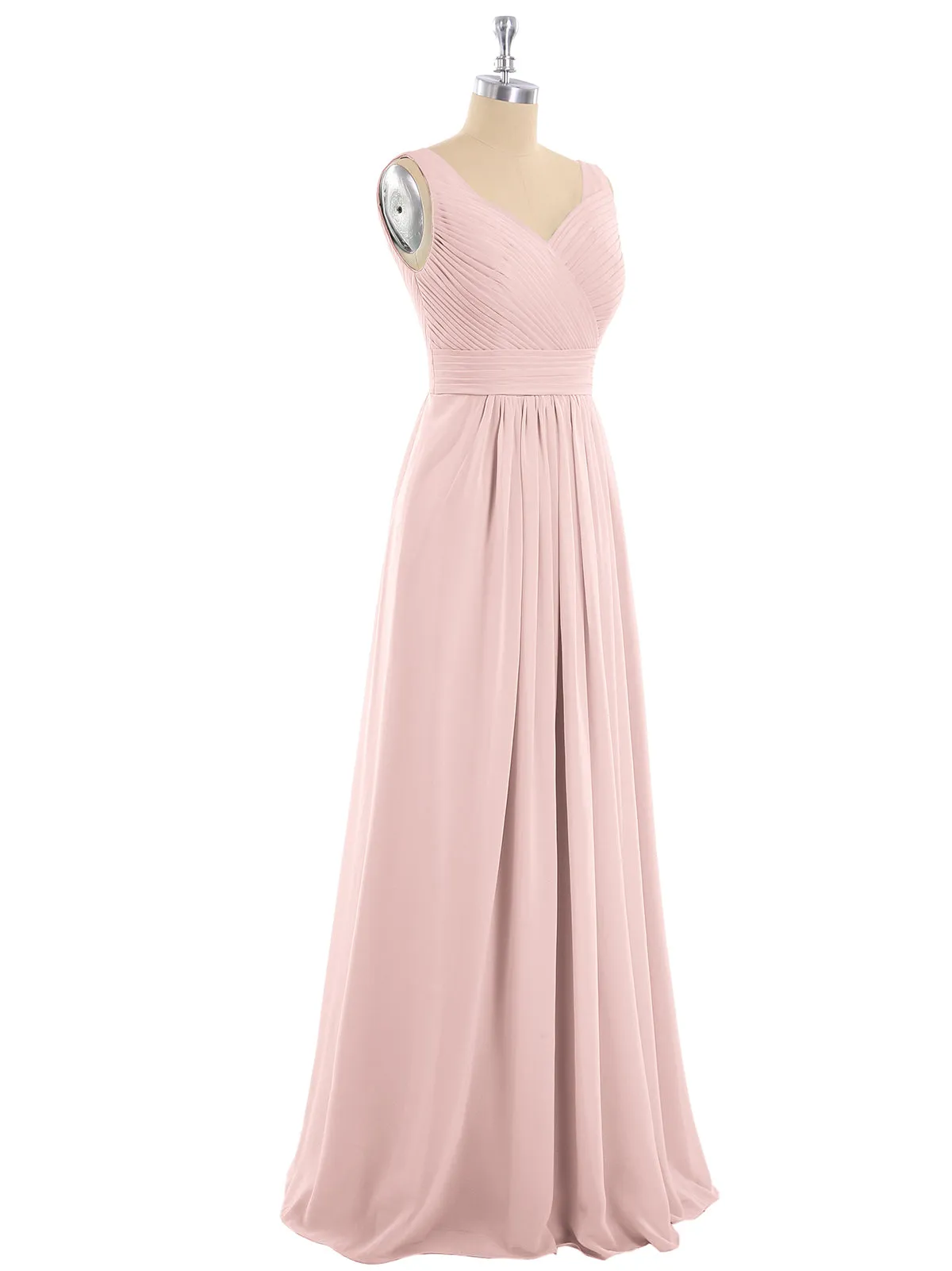 A-line Chiffon Floor Length V Neck Dresses Dusty Rose