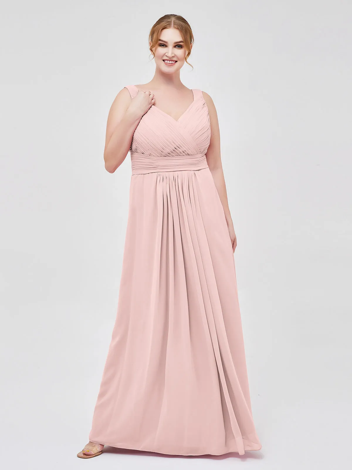 A-line Chiffon Floor Length V Neck Dresses Dusty Rose