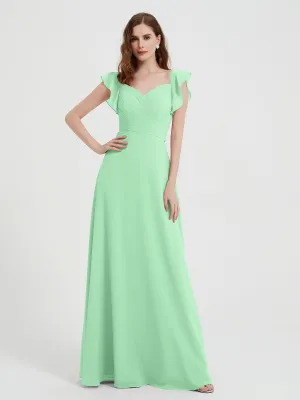 A-line Flutter Sleeves Chiffon Pleated Dress Mint Green Plus Size