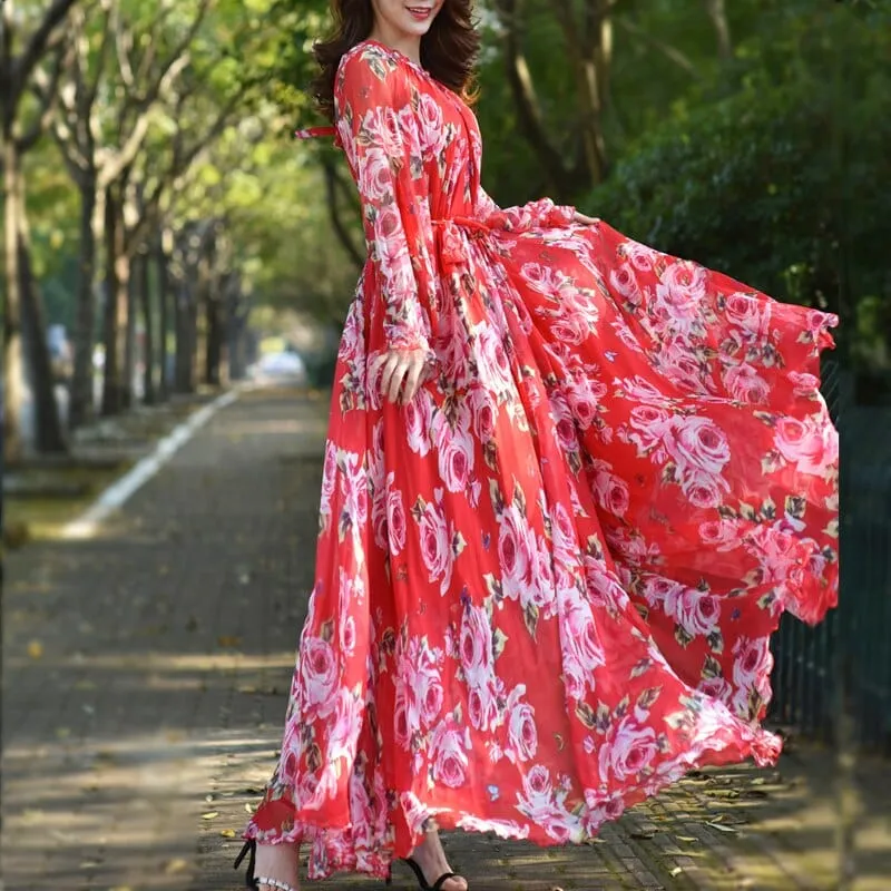 Amelia Loose Floral Flowy Chiffon Printed Maxi Dress