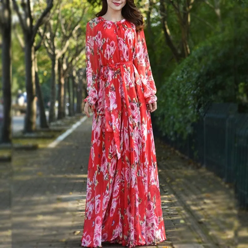 Amelia Loose Floral Flowy Chiffon Printed Maxi Dress