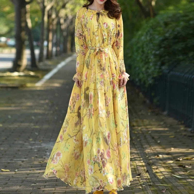 Amelia Loose Floral Flowy Chiffon Printed Maxi Dress