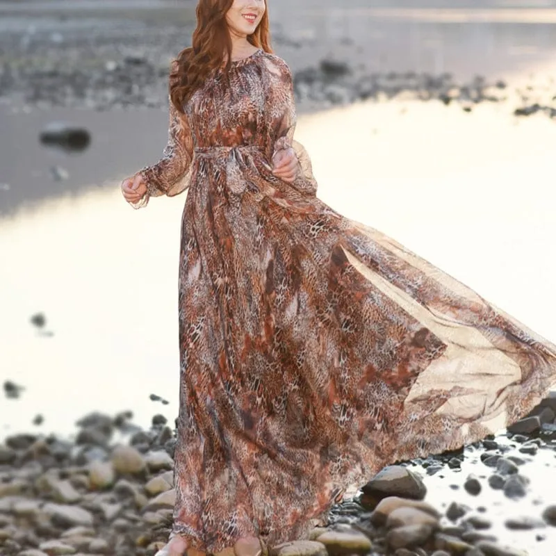 Amelia Loose Floral Flowy Chiffon Printed Maxi Dress