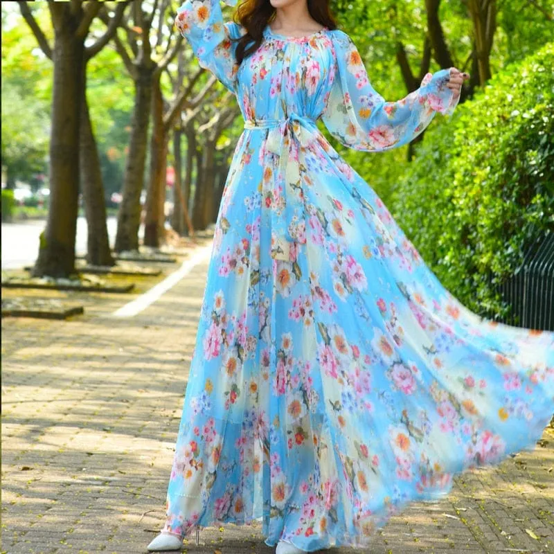 Amelia Loose Floral Flowy Chiffon Printed Maxi Dress