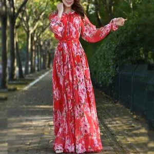 Amelia Loose Floral Flowy Chiffon Printed Maxi Dress