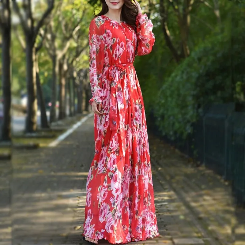 Amelia Loose Floral Flowy Chiffon Printed Maxi Dress