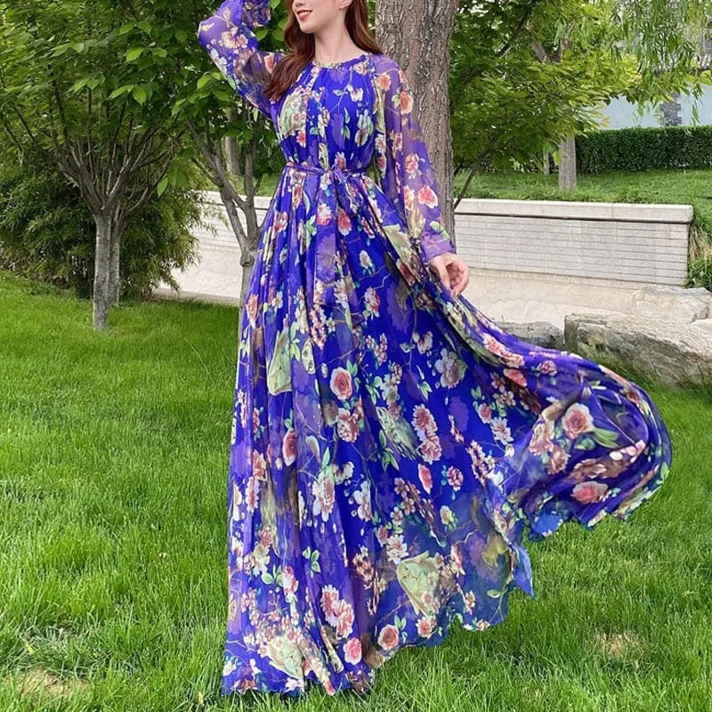 Amelia Loose Floral Flowy Chiffon Printed Maxi Dress