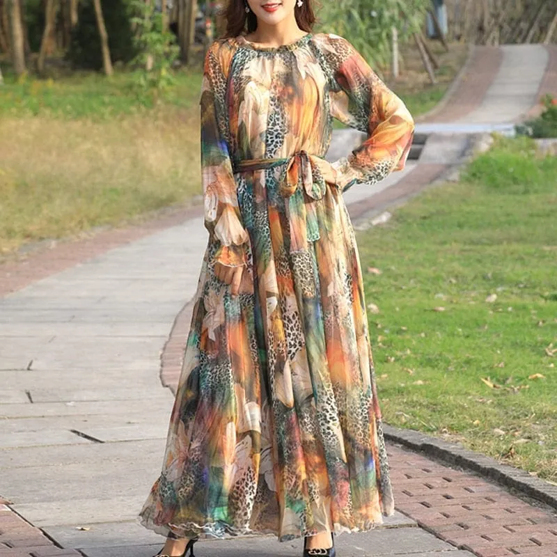 Amelia Loose Floral Flowy Chiffon Printed Maxi Dress