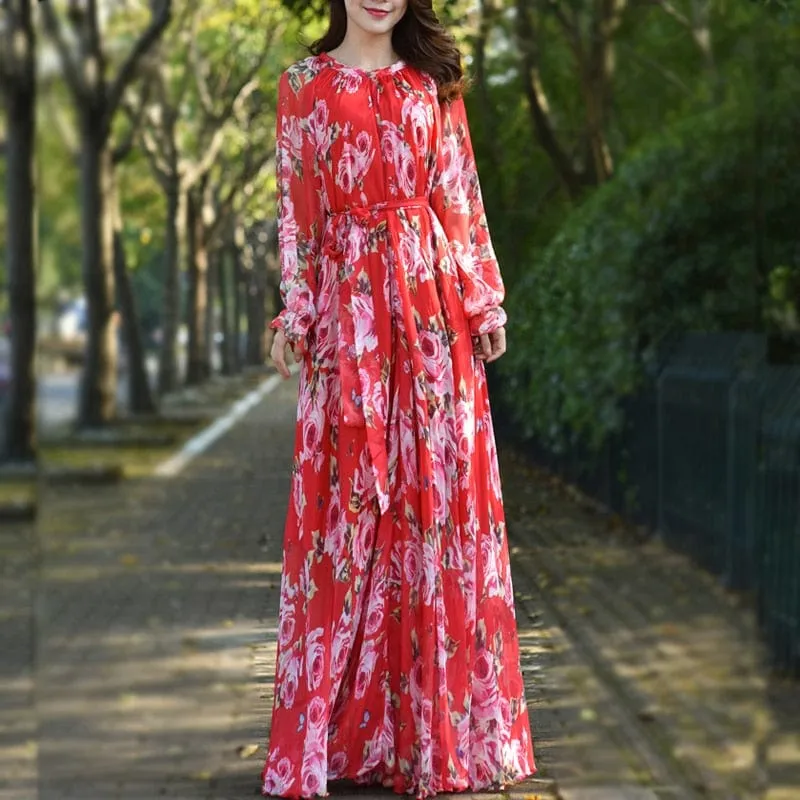 Amelia Loose Floral Flowy Chiffon Printed Maxi Dress