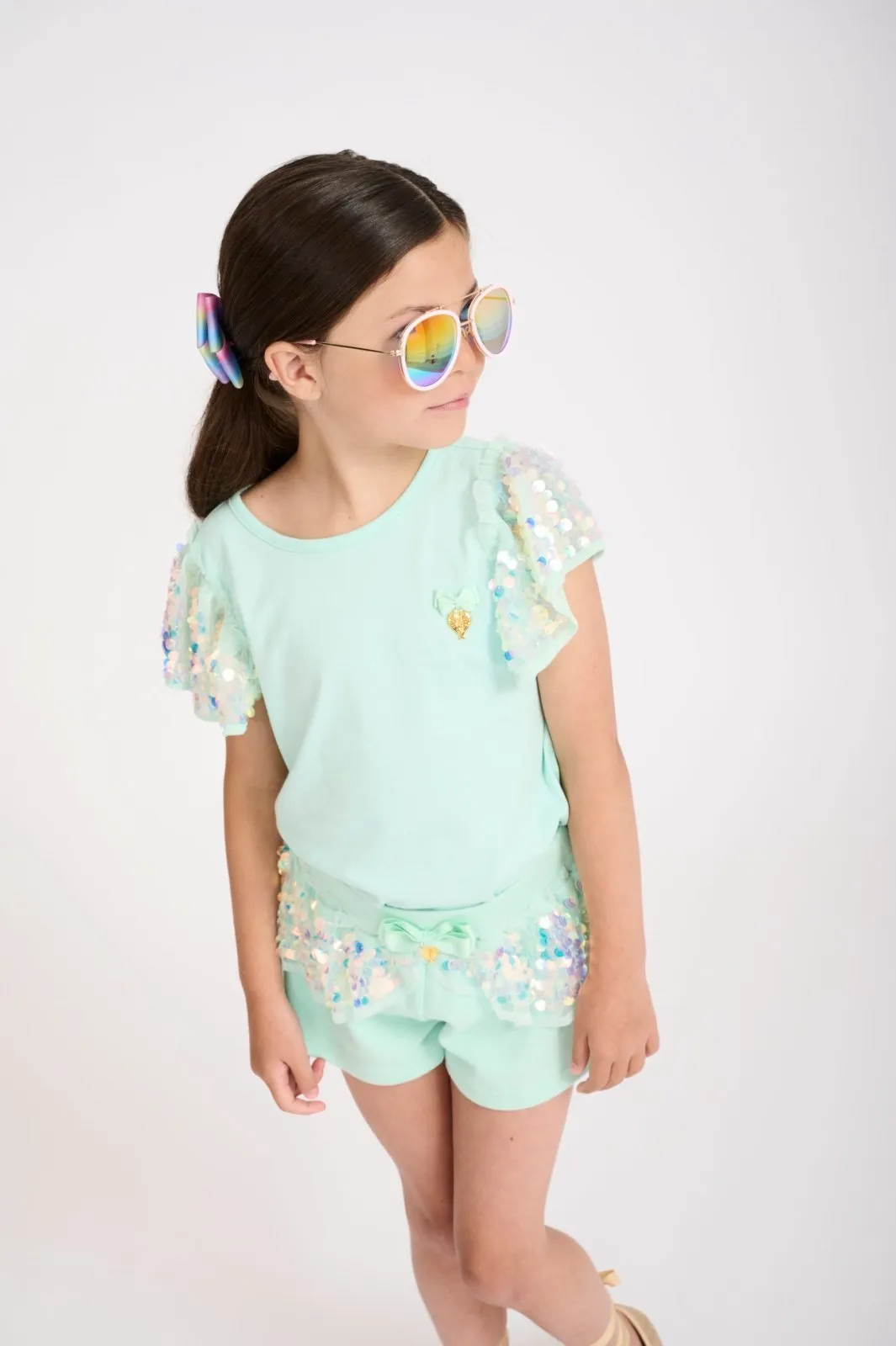 Angel's Face Girls Louise PEPPERMINT Sequin Shoulders Top