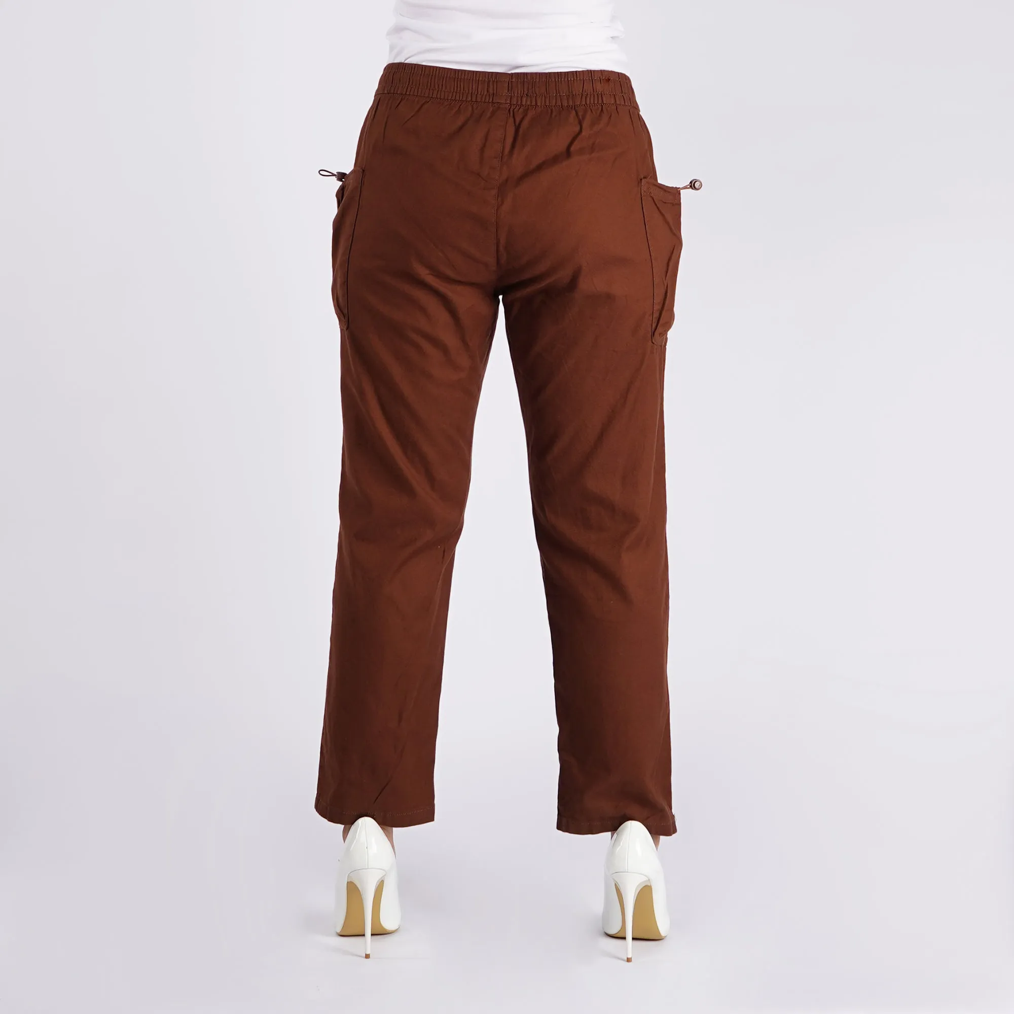 Bobson Japanese Ladies Basic Non-Denim Drawstring Pants 154431-U (Brown)