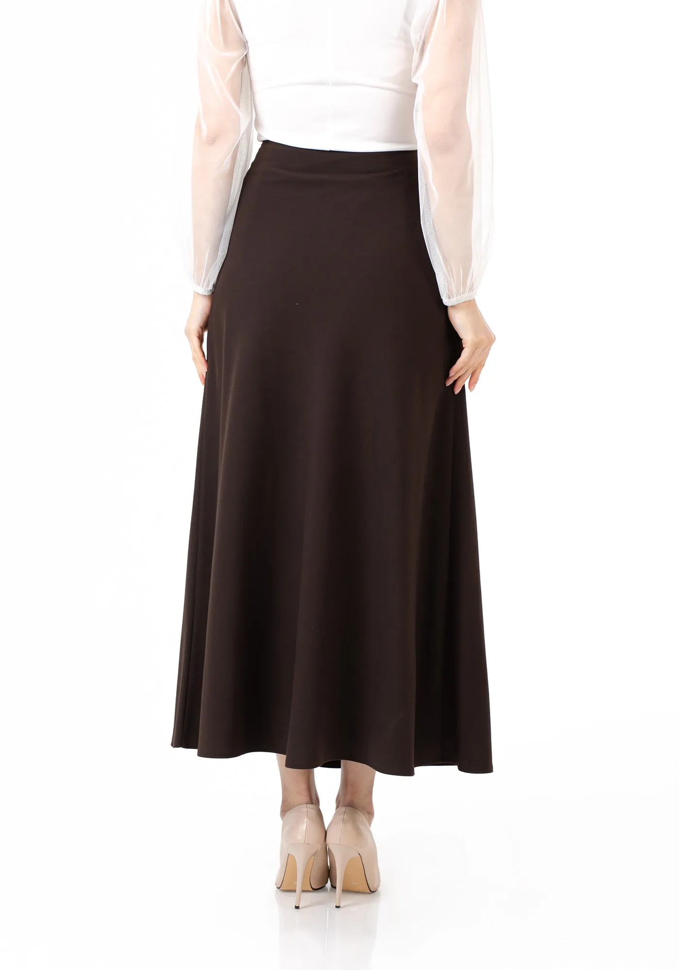 Brown A-Line Style Comfy Maxi Dress Skirt - G-Line