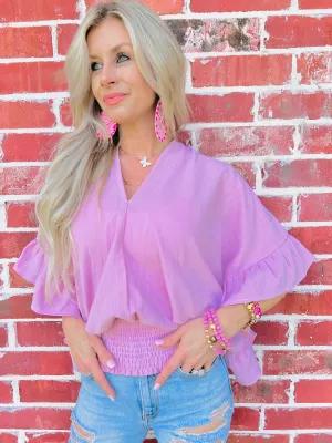 Bubblegum Dreams Ruffle Peplum Blouse
