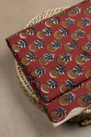 Burnt Maroon Bagru Cotton Fabric