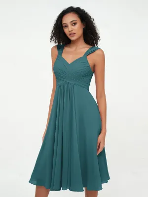 Chiffon Empire Short Dresses with Pockets-Peacock