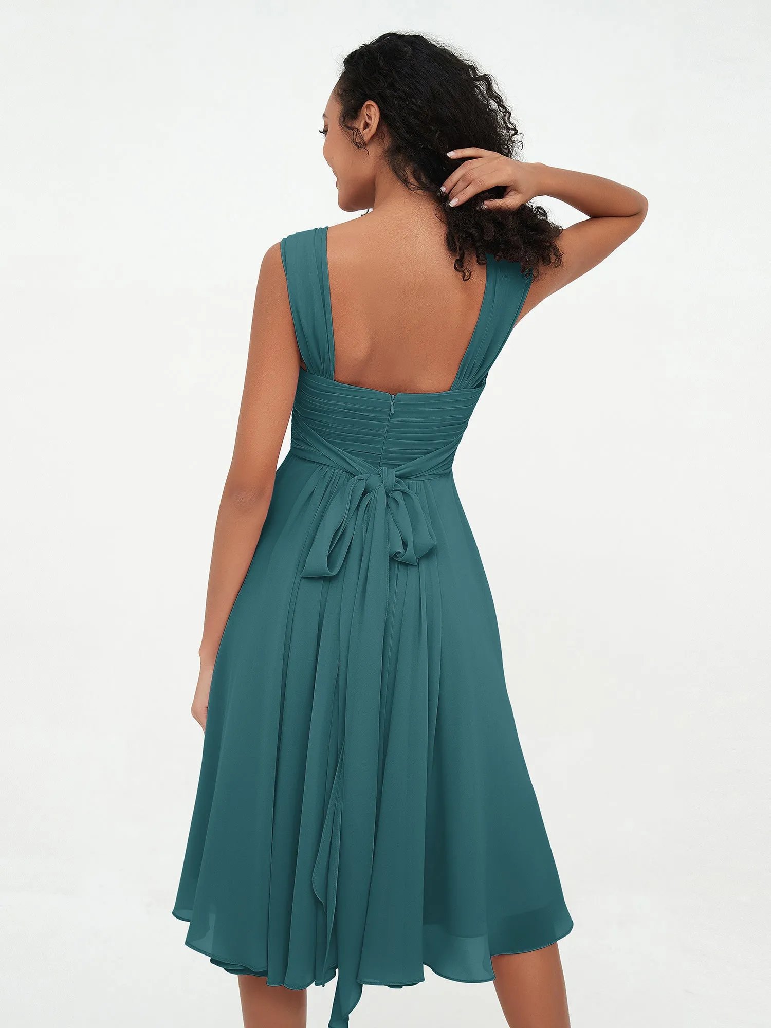 Chiffon Empire Short Dresses with Pockets-Peacock