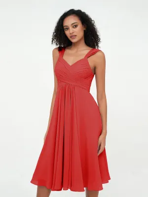 Chiffon Empire Short Dresses with Pockets-Red