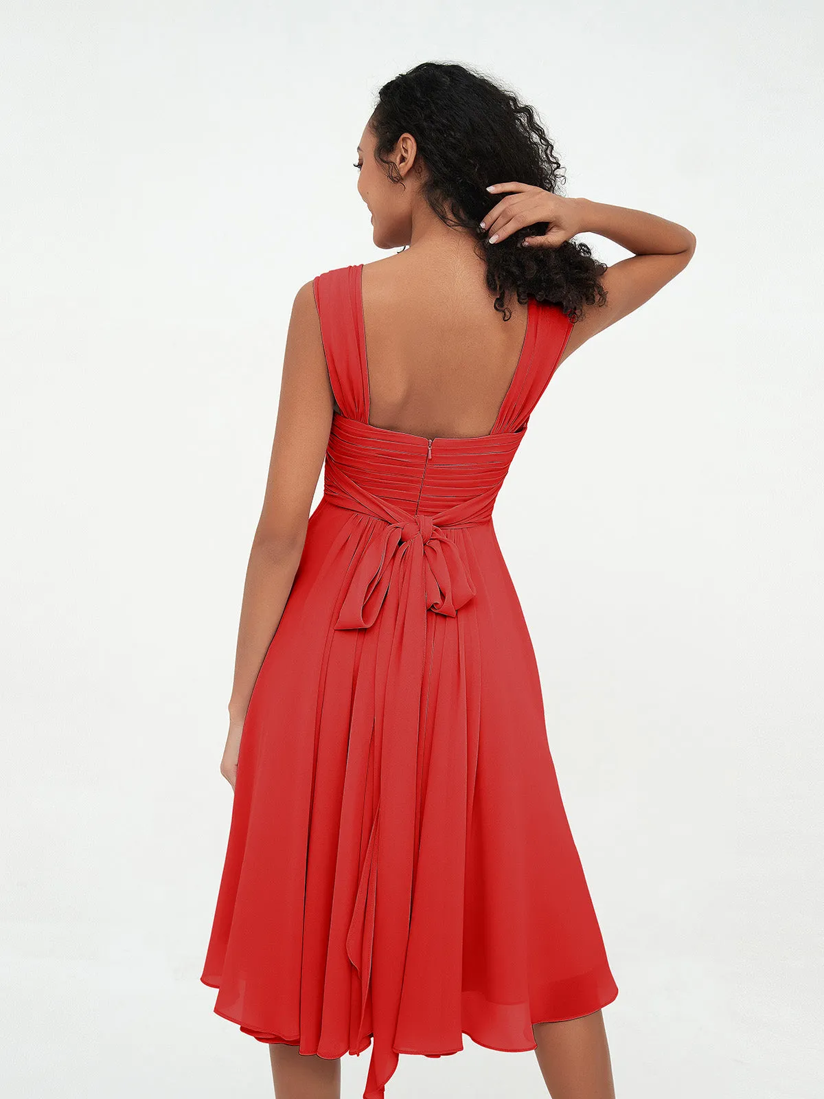 Chiffon Empire Short Dresses with Pockets-Red