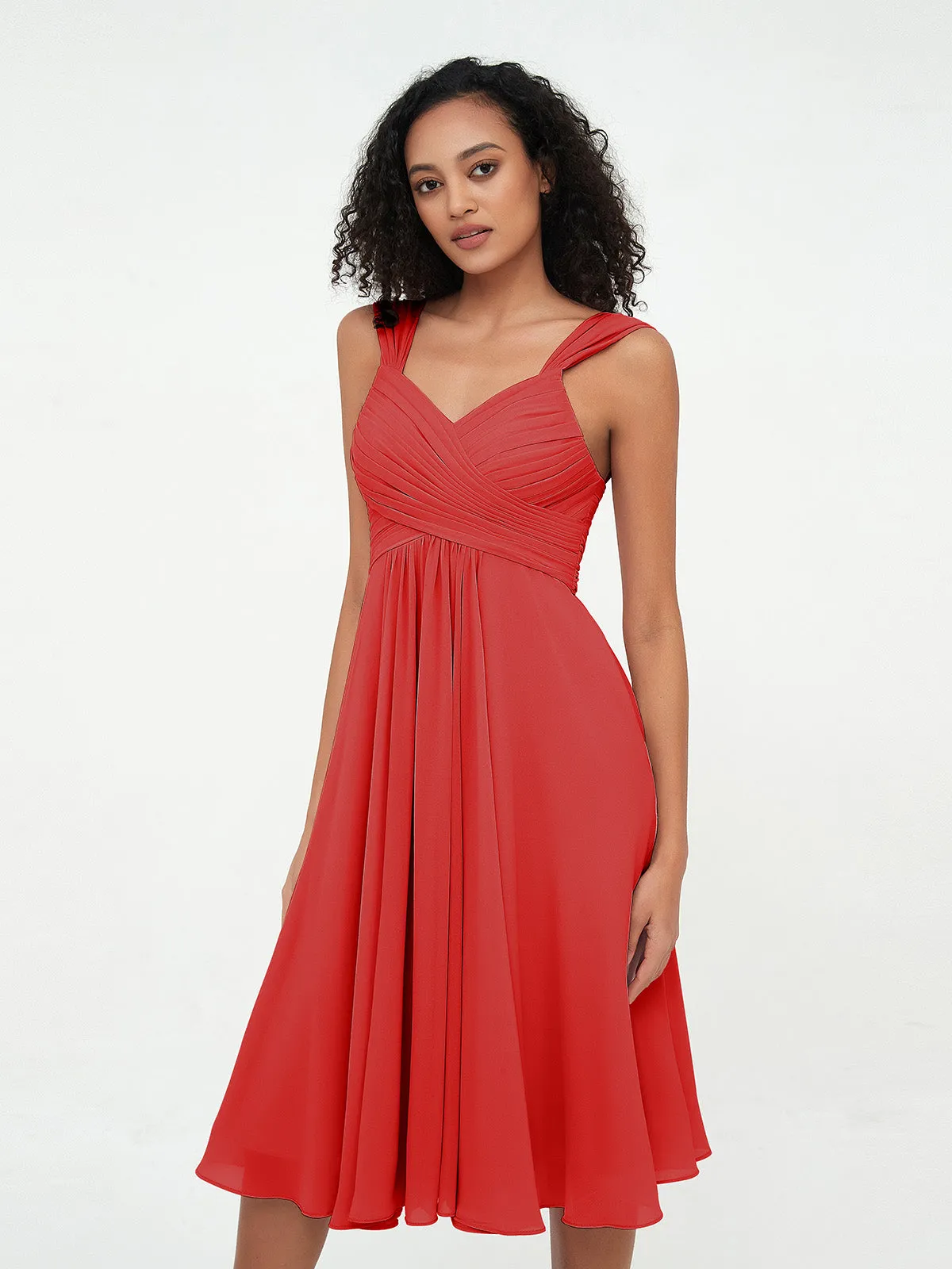 Chiffon Empire Short Dresses with Pockets-Red