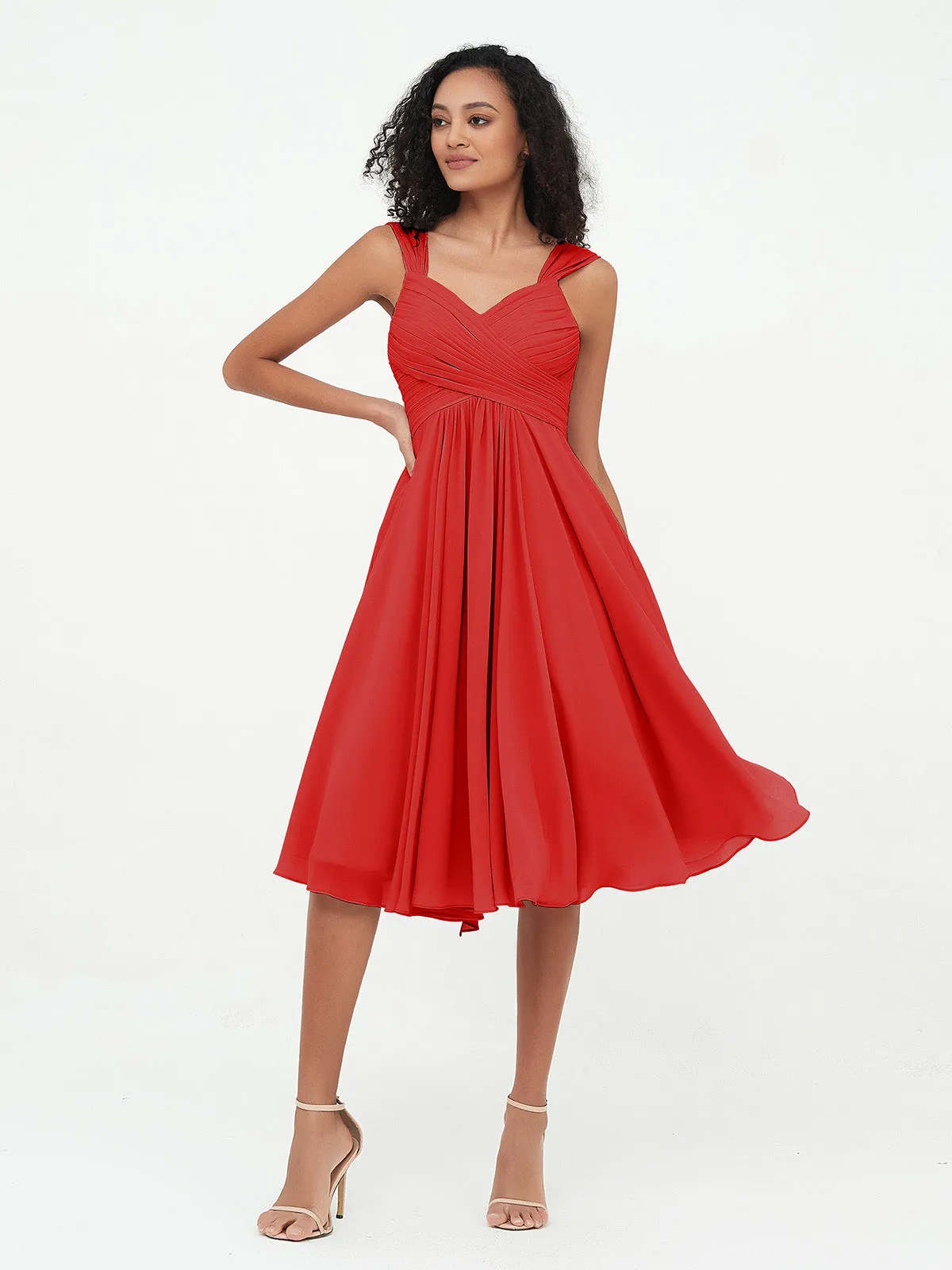Chiffon Empire Short Dresses with Pockets-Red