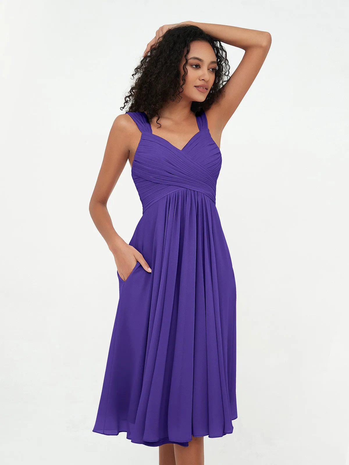 Chiffon Empire Short Dresses with Pockets-Regency