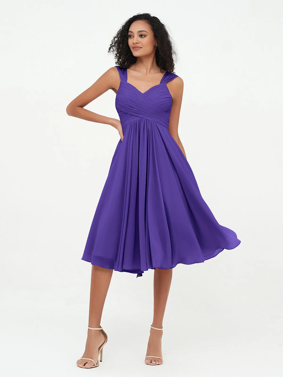 Chiffon Empire Short Dresses with Pockets-Regency