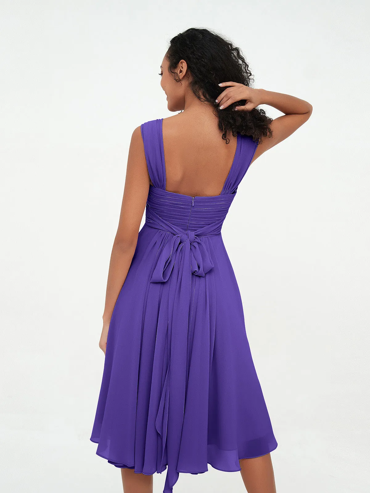 Chiffon Empire Short Dresses with Pockets-Regency