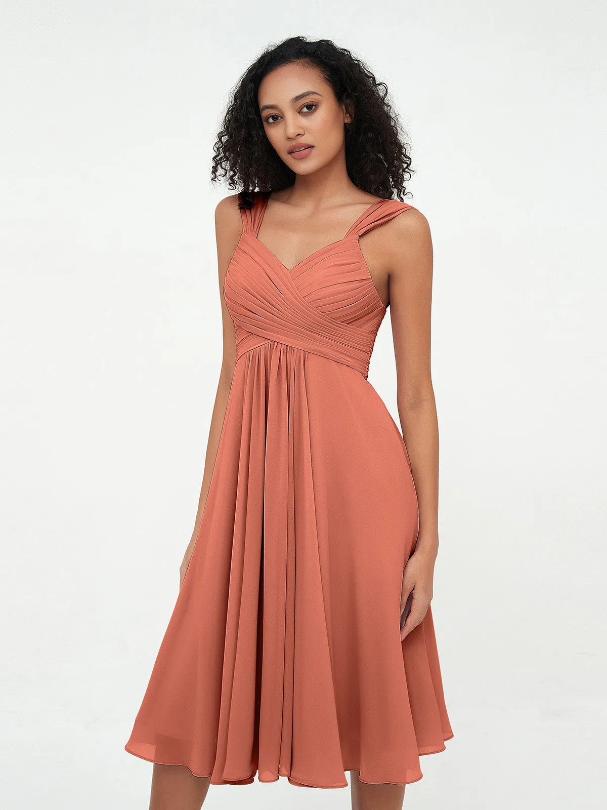 Chiffon Empire Short Dresses with Pockets-Rust Plus Size