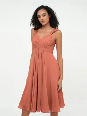 Chiffon Empire Short Dresses with Pockets-Rust Plus Size