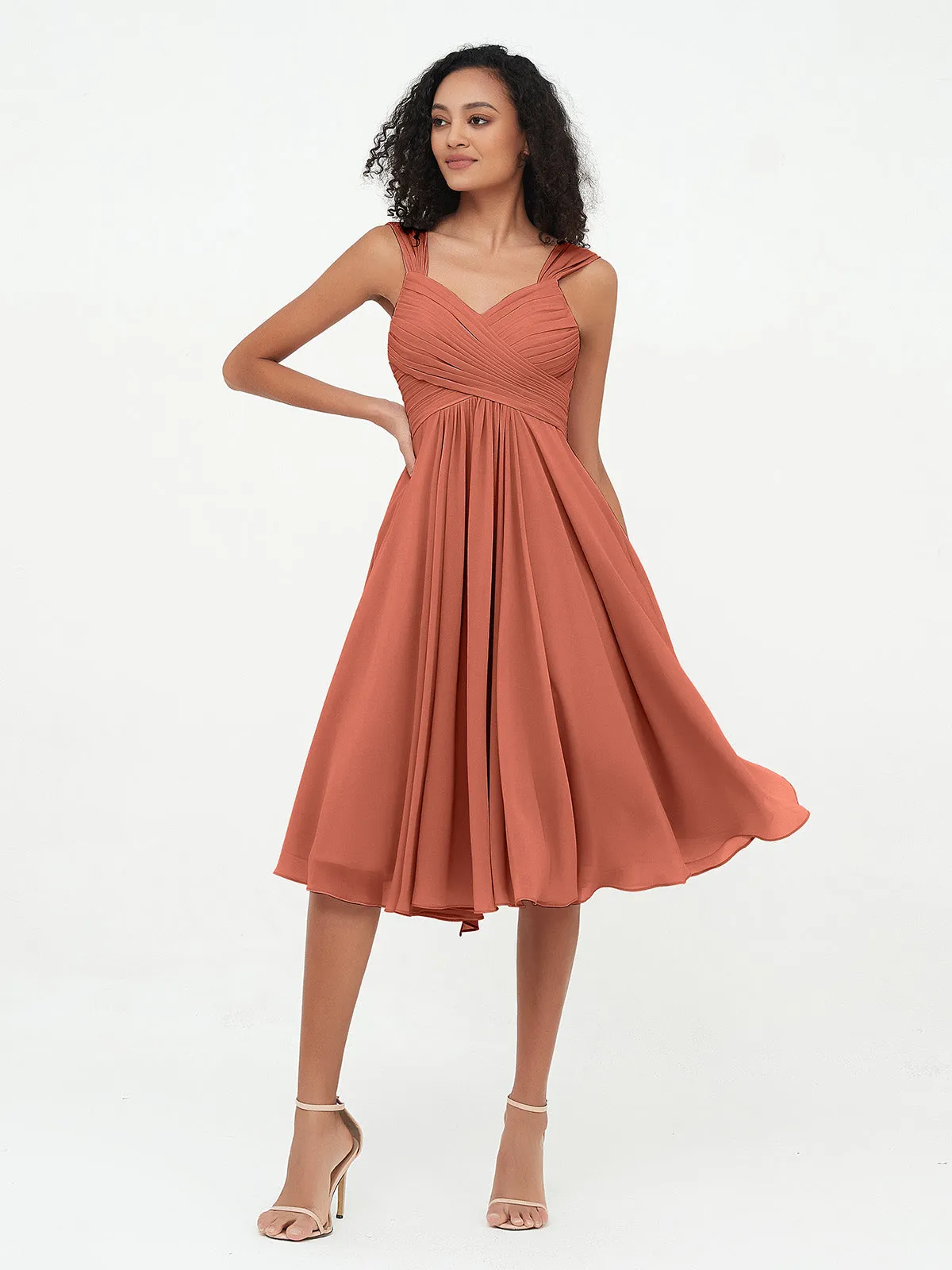 Chiffon Empire Short Dresses with Pockets-Rust Plus Size