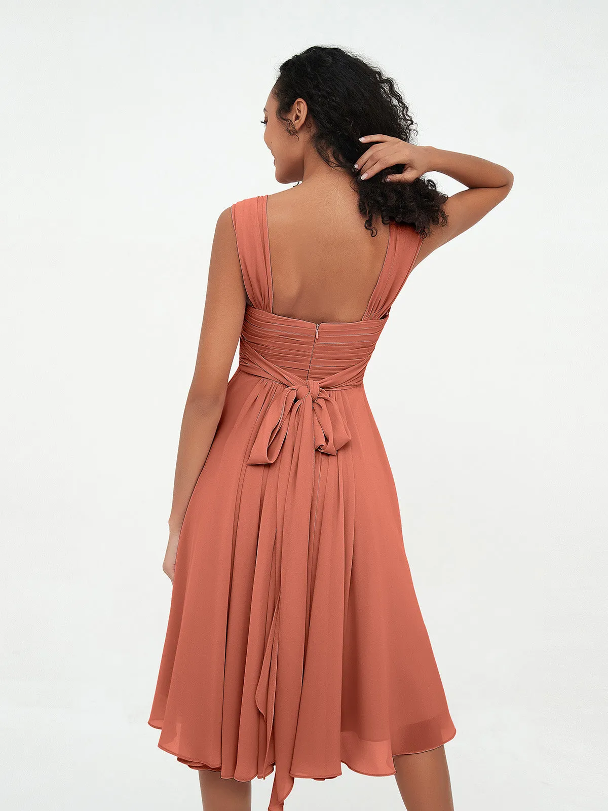 Chiffon Empire Short Dresses with Pockets-Rust Plus Size