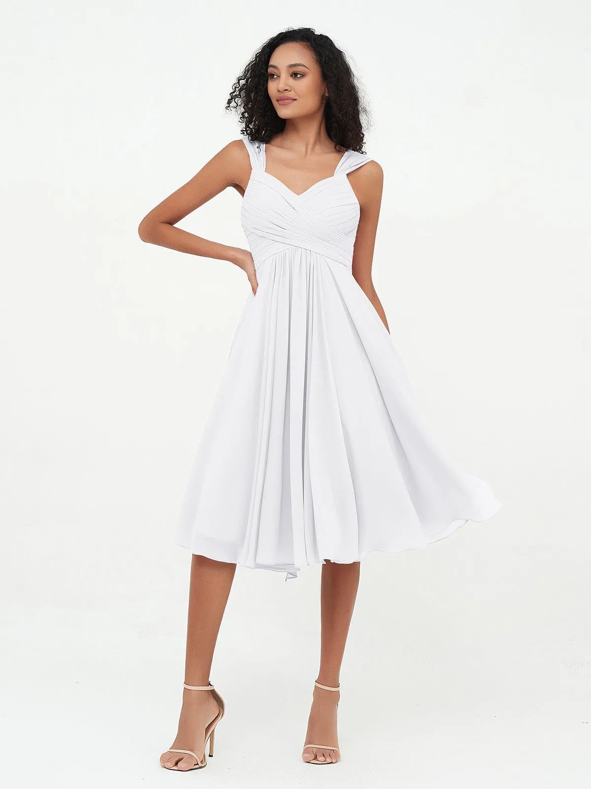 Chiffon Empire Short Dresses with Pockets-White Plus Size