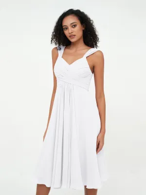 Chiffon Empire Short Dresses with Pockets-White Plus Size
