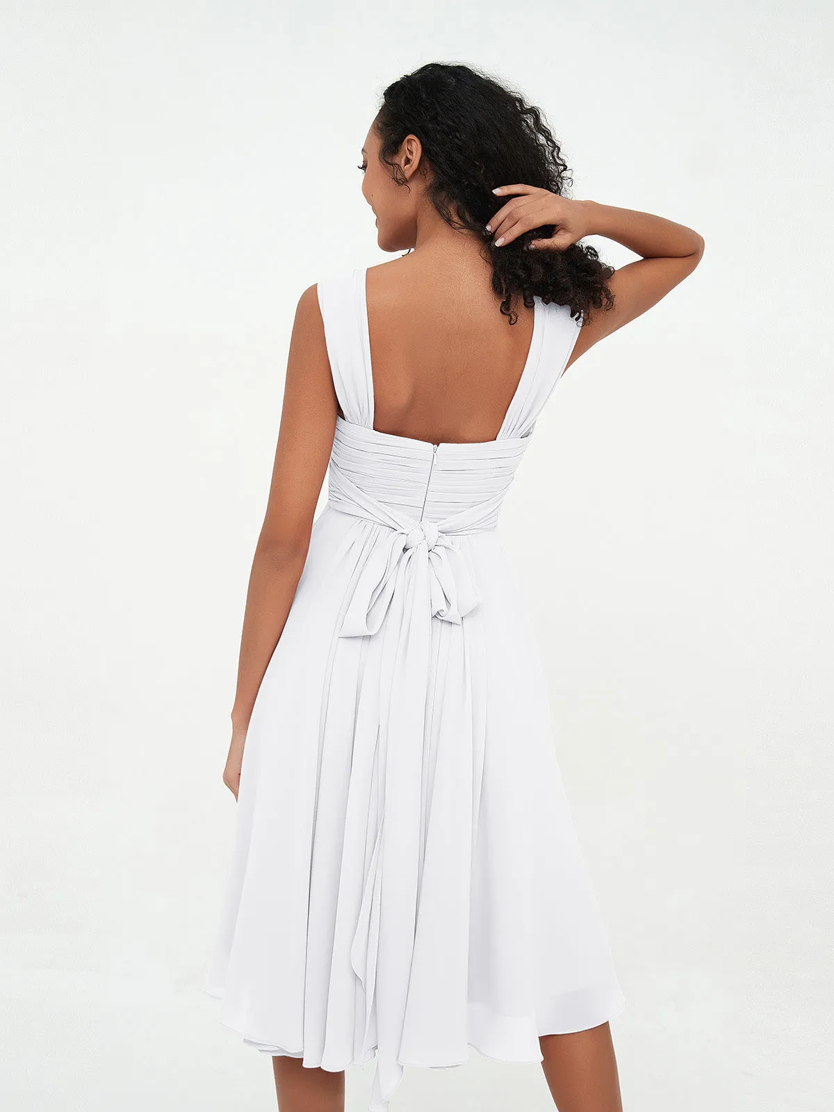 Chiffon Empire Short Dresses with Pockets-White Plus Size