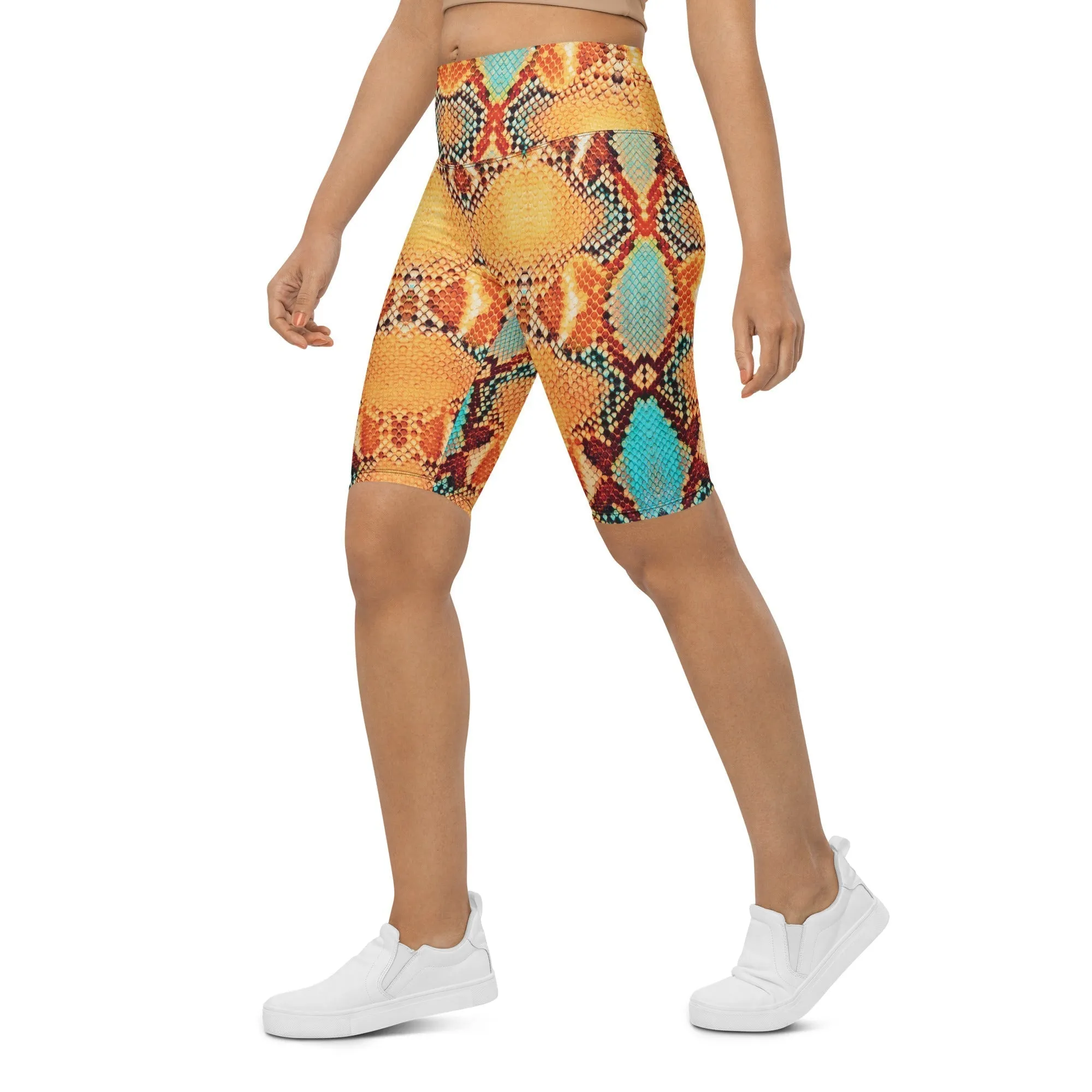 Colorful Snake Pattern Biker Shorts