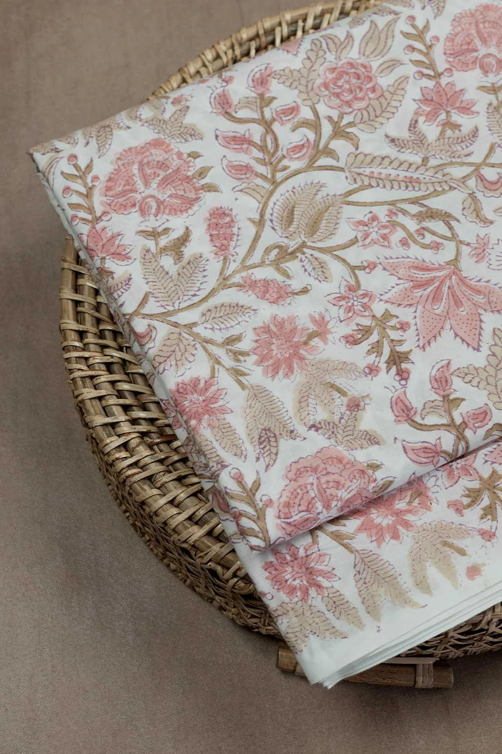 Cream Floral Garden Sanganeri Cotton Fabric