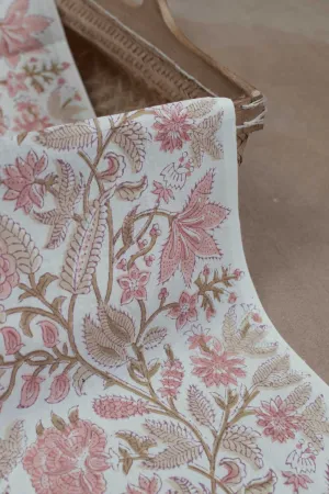 Cream Floral Garden Sanganeri Cotton Fabric