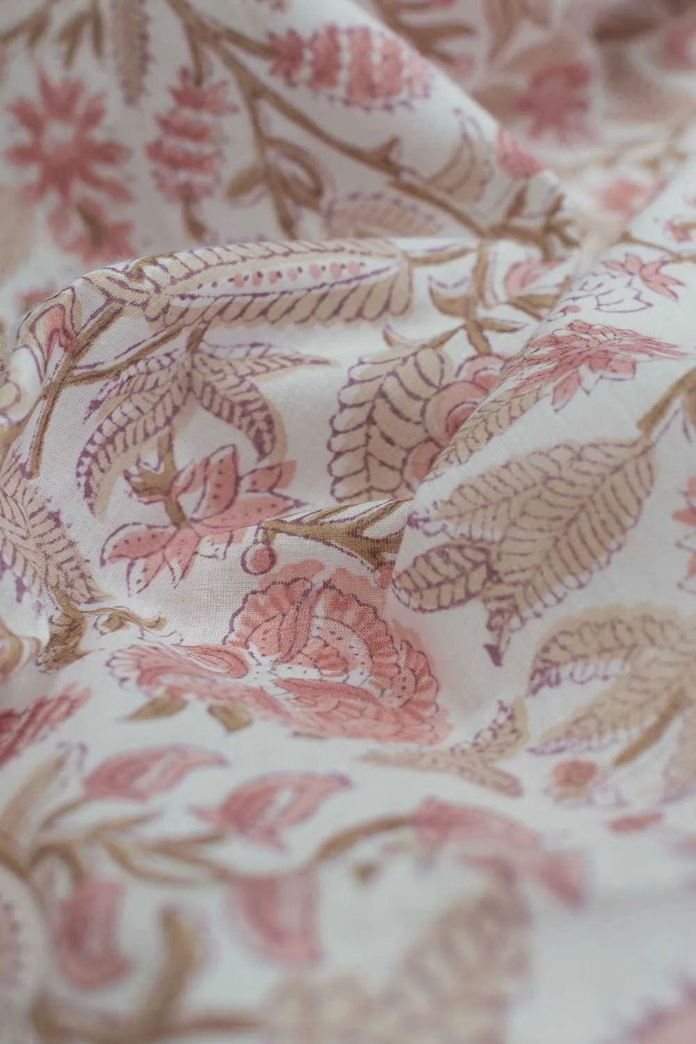 Cream Floral Garden Sanganeri Cotton Fabric