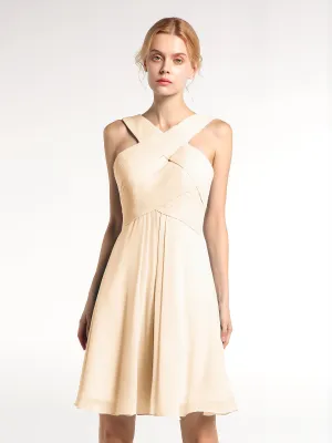 Cross Front Empire Waist Short Bridesmaid Dress Peach