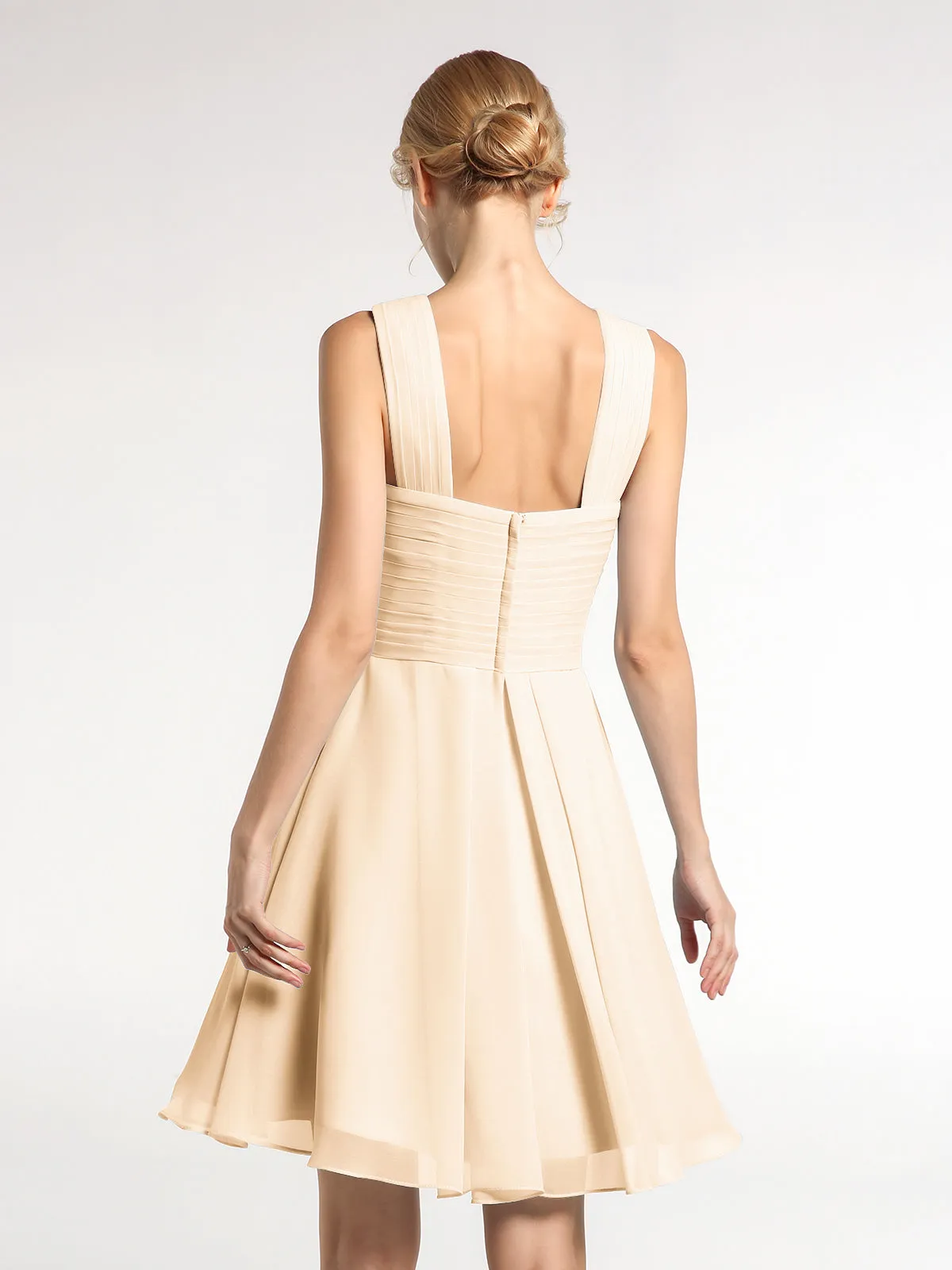 Cross Front Empire Waist Short Bridesmaid Dress Peach