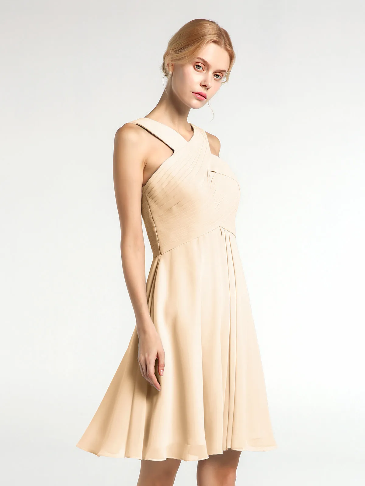 Cross Front Empire Waist Short Bridesmaid Dress Peach